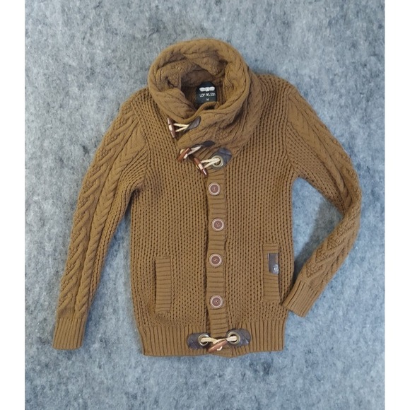 Leif Nelson Sweater Mens Medium Brown Cardigan Shawl Collar Toggle Button Cable - Picture 1 of 12